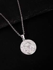 1件复古几何人像吊坠项链，男士简约锁骨链配饰，适合日常佩戴，节日、生日、周年纪念日送给男友的礼物 - 彩色 - 查看 4