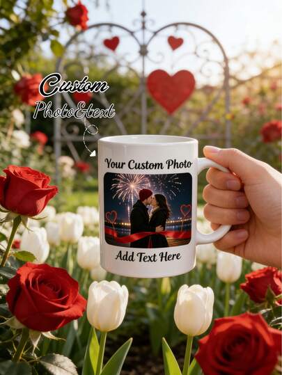 1Pc Custom Couple Photo & Name Mug – Personalized Love Memory Coffee Cup, Sweet Daily Reminder, Meaningful Valentine's Day & Anniversary Gift