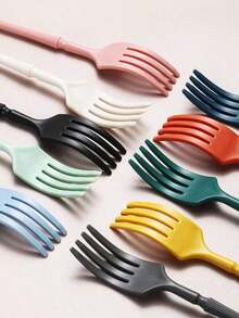 1 Set/8 Sets Portable Plastic Striped Cutlery Set, Camping Tableware, Reusable Spoon & Fork Set With Storage Box, Suitable For Picnics & Daily Use,Kitchen,Christmas Gift Back To School,School Supplies - Multicolor - View 8