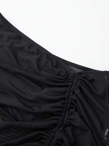 Womens Summer Swim Skirt High Waisted Bikini Sets Tummy Control Swimsuits Drawstring Ruched Mesh Sarong Wraps With Shorts 3 Pcs Bathing Suits - Black - View 7