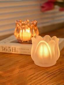 1pc Tulip Glass Candle Holder. Lightweight & Romantic Candlelight Cup. Fragrance Candle Holder. Candle Cup. Holiday Decor - Multicolor - View 11