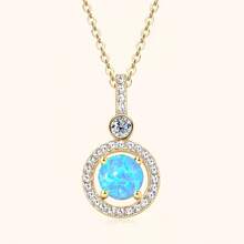 优雅波西米亚圆形合成蛋白石海蓝宝石锆石吊坠项链，精致奢华锁骨链饰品，送给她的礼物 - 澳寶圓墜項鍊 - 查看 7