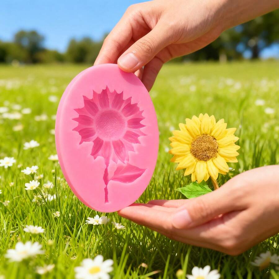 1pc Pink Sunflower Silicone Mold, Aromatherapy Pendant, Gypsum Ornament, Can Be Made Of Clay, Resin, Or Drip Glue, With Simple Demolding And Reusable Sunflower Silicone Mold. - Pink Sunflower - View 1