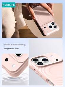 Koolife 1pc Magnetic Full Coverage Shockproof Liquid Silicone Wavy Phone Case With Matte Skin Feel And Flocked Lining For IPhone 18Pro/18Pro Max/17ProMax/17/17Pro/16/16Pro/16ProMax/16e - Pink - View 4