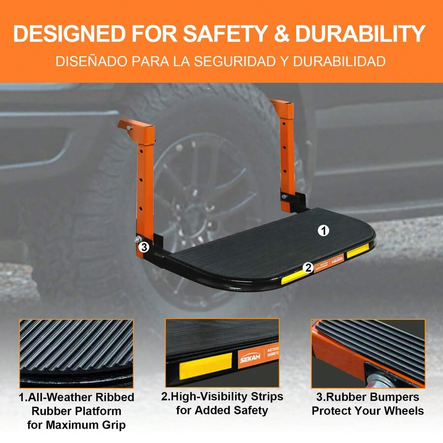 Collapsible Tire Step For Trucks & SUVs – Compact Foldable Design For Trunk Storage, 350Lbs Heavy-Duty Support, Non-Slip Platform, Adjustable Wheel Fit & Height, Perfect For Roof Access, Engine Maintenance & Car Care - Adjustable Foldable Tire Step - View 1