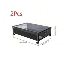 1/2*Underbed Storage Box On Wheels Lid Under Bed Sofa Portable Dustproof Organiz - Black*2 - View 1