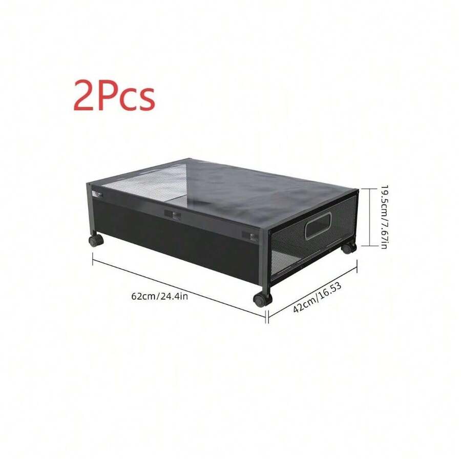1/2*Underbed Storage Box On Wheels Lid Under Bed Sofa Portable Dustproof Organiz - Black*2 - View 1