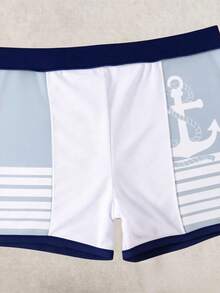 Men's Nautical Anchor & Striped Print Swim Trunks - Drawstring Waist Beach Shorts, Suitable For Beach, Pool - Multicolor - View 8