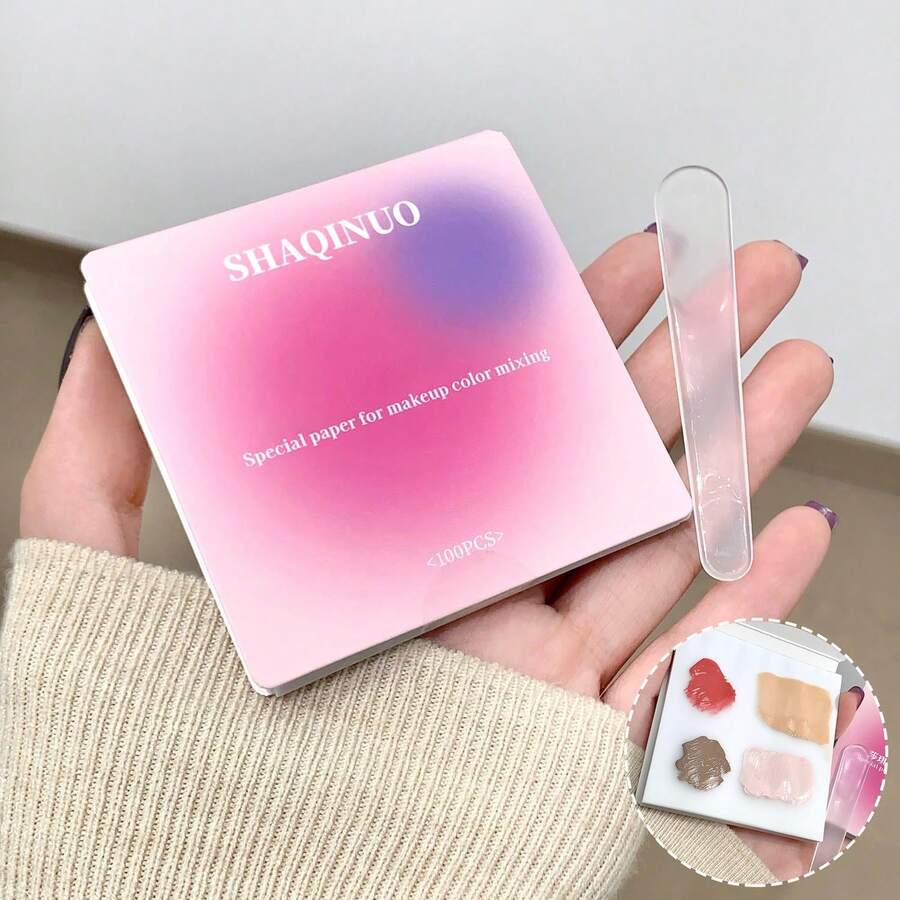 SHAQINUO Kertas Pencampur Makeup Profesional, 100 Lembar Per Buku. Tipis, Kuat, dan Tahan Sobek, Sekali Pakai. Mencampur Warna Secara Alami, Mudah Dibawa, Dilengkapi dengan Tongkat Pencampur.