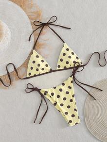 2pcs/Set Women's Sexy & Fashionable Purple Bikini Swimwear, Summer Beach Wear, Random Print Vacation - Light Yellow - View 5