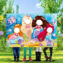 Banner de fundo para fotos com tema de princesa sereia (1 peça), 150*100cm/59,1*39,4 polegadas, artigos para festa com tema do mundo subaquático, adequado para eventos comemorativos e adereços para cabine de fotos, decoração de festa de aniversário com moldura para fotos. - Multicolorido - Ver 6