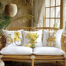 4件套复活节春季黄色郁金香花卉可爱兔子抱枕套，单面印花桃色绒面，45*45厘米，适合现代简约沙发客厅装饰，可作礼物或派对装饰。 - 彩色 - 查看 4