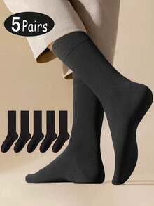 5 Paar Herren Lässig einfarbige Crew Socken, hochgeschnitten, Business & Sport, Europäische Größe, Schwarz, Herbst - Schwarz - Übersicht 7