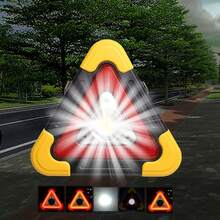 Triángulo de emergencia automotriz, recargable solar/USB, multifunción con linterna y capacidad de cargar móvil, ideal para campamentos y reparaciones nocturnas - A - Ver 2
