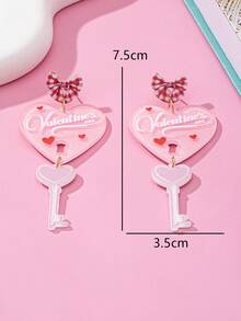 1 Pair Fashionable Acrylic Earrings, Cute Key & Heart Lock Pendant Earrings, Everyday Wear Jewelry For Women - Love Lock - View 8