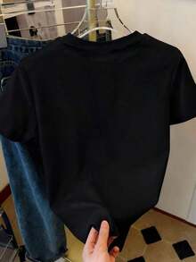 FNI Fusion Women' Plain Casual Versatile Crew Neck Short Sleeve T-ShirtOversized Casual Going Out Tops Women, Perfect - 黑色 - 查看 2