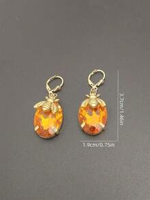 一对复古波西米亚风蜜蜂图案椭圆形橙色仿水晶吊坠耳环，适合女性日常、派对、旅行佩戴，可作珠宝礼物。 - 金黃色 - 查看 2