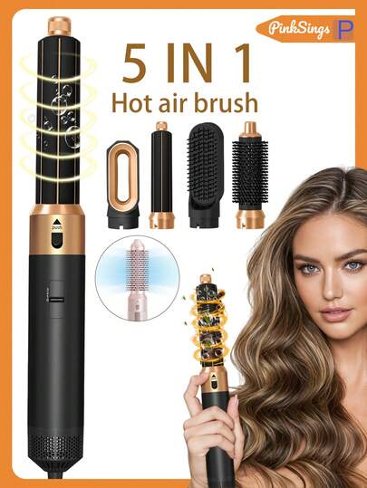 PinkSings 5-In-1 Hair Dryer Brush Set, Detachable Hot Air Brush Set, Negative Ion Styling Tool Set, Round Hot Air Straightening Brush, Curling Iron