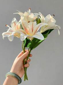5件/3件/2件/1件 (粉色/白色) 37cm/14.57in 人造百合花，長莖人造星百合，盛開百合與虎百合花束，適用於居家酒店花藝布置、派對裝飾、房間裝飾，適用於婚禮裝飾、新娘背景道具、手捧花、胸花、腕花、婚禮拱門、派對裝飾、禮品裝飾、婚禮裝飾、餐廳桌面中心裝飾、花卉、婚禮花卉、人造花、向日葵 - 彩色 - 查看 10