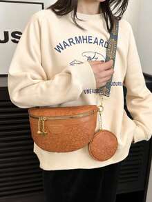 2pcs Set Embossed Waist Bag & Chest Bag, Fashion Chinese Style Handbags, Large Capacity - Brown - View 5