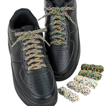 1 Pair Flat 7mm Colorful Irregular Striped Shoelaces, Versatile Casual Wear