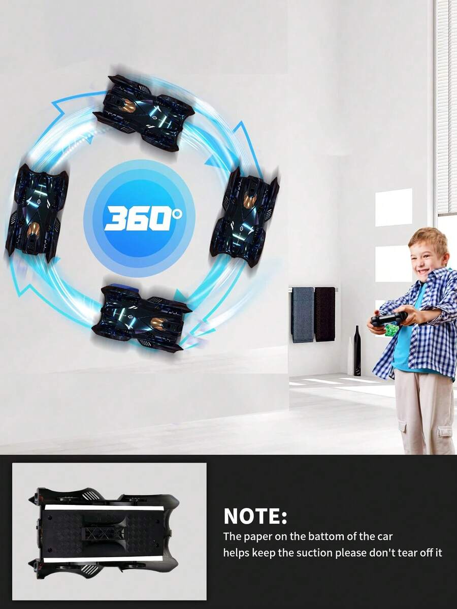 1辆遥控特技车，遥控攀墙车，可充电室内壁上玩具，适合3-12岁、4-9岁、6-11岁及以上儿童，男孩女孩皆宜，圣诞节/新年/感恩节礼物