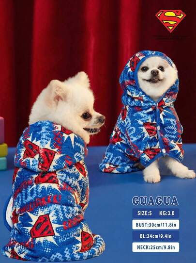 SUPERMAN X PETSIN 1 件印花连帽毛绒吸水柔软宠物毛巾，适用于猫和狗