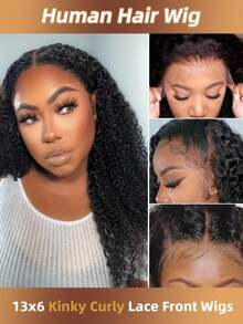 28 Inch Kinky Curly Wave Lace Front Wigs Human Hair 180 Density 13x6 Transparent Lace Front Wigs Human Hair Soomthly Layered Pre Plucked Natural Hairline Curly Wigs Human Hair For Women 32inch Graduated Wig - Natural Black - View 2