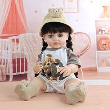 DIY发型可爱仿真乙烯基娃娃22英寸精致逼真重生娃娃陪伴玩耍玩具节日礼物 - Vinyl Body Doll - 查看 7