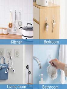 15/25/30/50Pcs Adhesive Heavy Duty Wall Hooks Transparent Reusable Seamless Nail Free Hooks Waterproof And Oilproof,Bathroom Storage,Living Room Accessories,Room Decor,Hooks For Wall,Wall Hanging,Bathroom Kitchen Utility Towel Mug Cups Spatula Can Opener Scissors Hooks - Multicolor - View 3