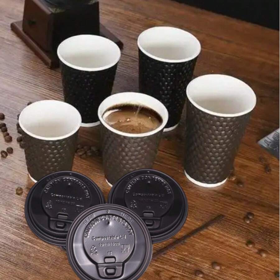 50pcs/Pack 80mm/90mm Heat-Resistant Coffee Cup Lids, Takeaway Cup Covers - Flip-top Cup Lid - View 1