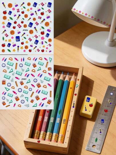 5D Embossed PET Stationery Decorative Stickers, Colorful Stationery Themed Patterns, Vibrant Color Cartoon Shapes, Mini Stickers, Personalize Notebooks/Phones/Computers/Stationery, Suitable For Student Planners/Daily Stationery Decoration (1pc/2pcs)