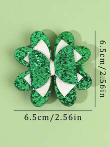 2pcs Green Glitter Hair Bows For Girls Cute Hair Clips St. Patrick's Day Theme Party Hairpins Side-Parted Bangs, Side Hair, Ponytail Barrettes Girls Teens Hair Accessories - Green - View 6