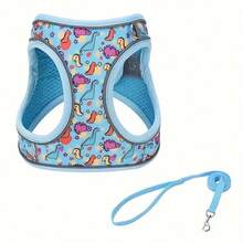 Floral Pattern Dog Leash And Harness Set, Adjustable Design For Easy Walking, Soft Mesh Vest Suitable For Small Pets, Specially Designed To Prevent Small Dogs And Cats From Pulling - Blue - View 6