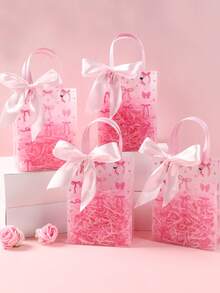 6个粉色蝴蝶结印花礼品袋，哑光礼品包装袋，可重复使用便携礼品袋，婚礼装饰回礼袋，情人节礼物，蝴蝶结生日派对装饰，新娘送礼会装饰，粉色派对装饰，婴儿派对装饰，性别揭晓派对装饰，产品包装袋，小型企业大容量礼品袋，家居收纳袋，房间装饰，生日礼物，派对回礼 - 蝴蝶結 - 查看 10