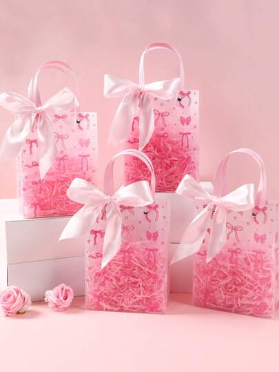 6个粉色蝴蝶结印花礼品袋，哑光礼品包装袋，可重复使用便捷手提礼品袋，婚礼装饰回礼袋，情人节礼物，蝴蝶结生日派对装饰，新娘送礼会装饰，粉色派对装饰，婴儿派对装饰，性别揭晓派对装饰，购物商品包装袋，小型企业大容量礼品袋，家居收纳袋，房间装饰，生日礼物，派对回礼