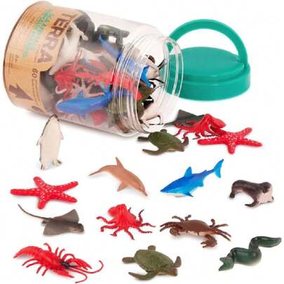 Terra by Battat – Tubo de Animales del océano – Juego marítimo de 60 Piezas – 12 miniaturas realistas del océano – Tiburón, Pulpo, Langosta Y Más – 3 años + – Sea Animals,40993933
