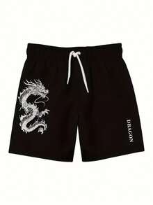 Quần short nam dáng rộng in hình rồng Trung Quốc, có dây rút, thích hợp mặc đi biển mùa hè. - Nhiều màu - Xem 3