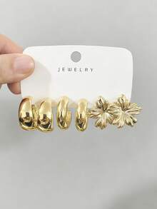 6-18pcs Gold-Tone Fashion Earrings Set, Stylish & Elegant, Suitable For Daily, Party, And Occasion Wear - Gold - View 3