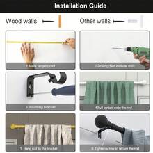 1pc, 5/8 Inch Metal Curtain Rod/Roman Rod/Shower Curtain Rod. Spiral Connector Extends From 45 Inches To 147 Inches, Wall Mounted, Sturdy And Durable. Lantern Decor Curtain Rod Bracket Set, Available In White, Black, Gold, Silver. Modern Classic Style - Multicolor - View 5