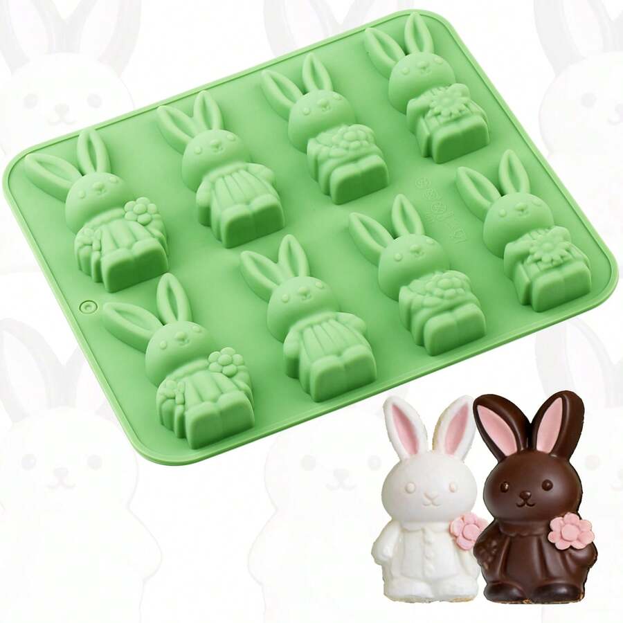 1pc Easter Bunny Mold, Cute Rabbit Shaped Silicone Cake Mold For Making Jelly, Cake, Candy And Other Baking Tools - Green - View 1