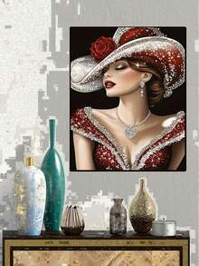 Kits de arte de diamantes para adultos Sombrero de mujer, Juego de bordado de diamantes de imitación 5D DIY de perforación completa, Pintar con kits de arte de diamantes por número, Punto de cruz para decoración de pared del hogar - Multicolor - Ver 7