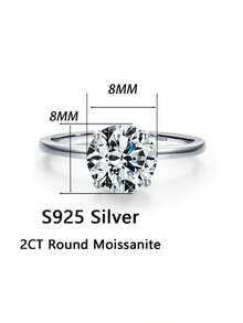 1pc Women's Engagement Ring, Classic 4-Prong Round Ring, 2g S925 Sterling Silver, 2/3 Carat Moissanite, Bohemian Elegant, Engagement, Proposal, Wedding Anniversary, Valentine's Day Gift, Comes With Moissanite Certificate And Deluxe Gift Box - Silver - View 3