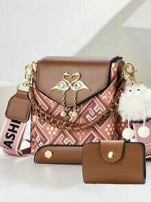 Mini Phone Bag Set - Fashionable Printed Shoulder Crossbody Bag - Black - View 8