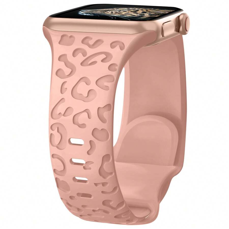 Unbeinst 1pc Leopard Print Soft Silicone Watch Band, Compatible With IWatch Ultra Series 10 9 8 7 SE 6 5 4 3 2 1 - Pink - View 1