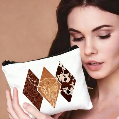 时尚西部风化妆包 - 几何牛仔布设计，送给女性、教师、朋友、家人的完美礼物