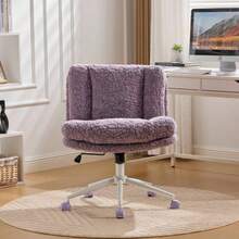 Office Chair With Wide Seat (67 Cm), Faux Rabbit Fur Upholstery, Metal Base, Swivel And Adjustable Office Chair, Dressing Table Chair (Purple), DE1875VT - Lilac Purple - View 1