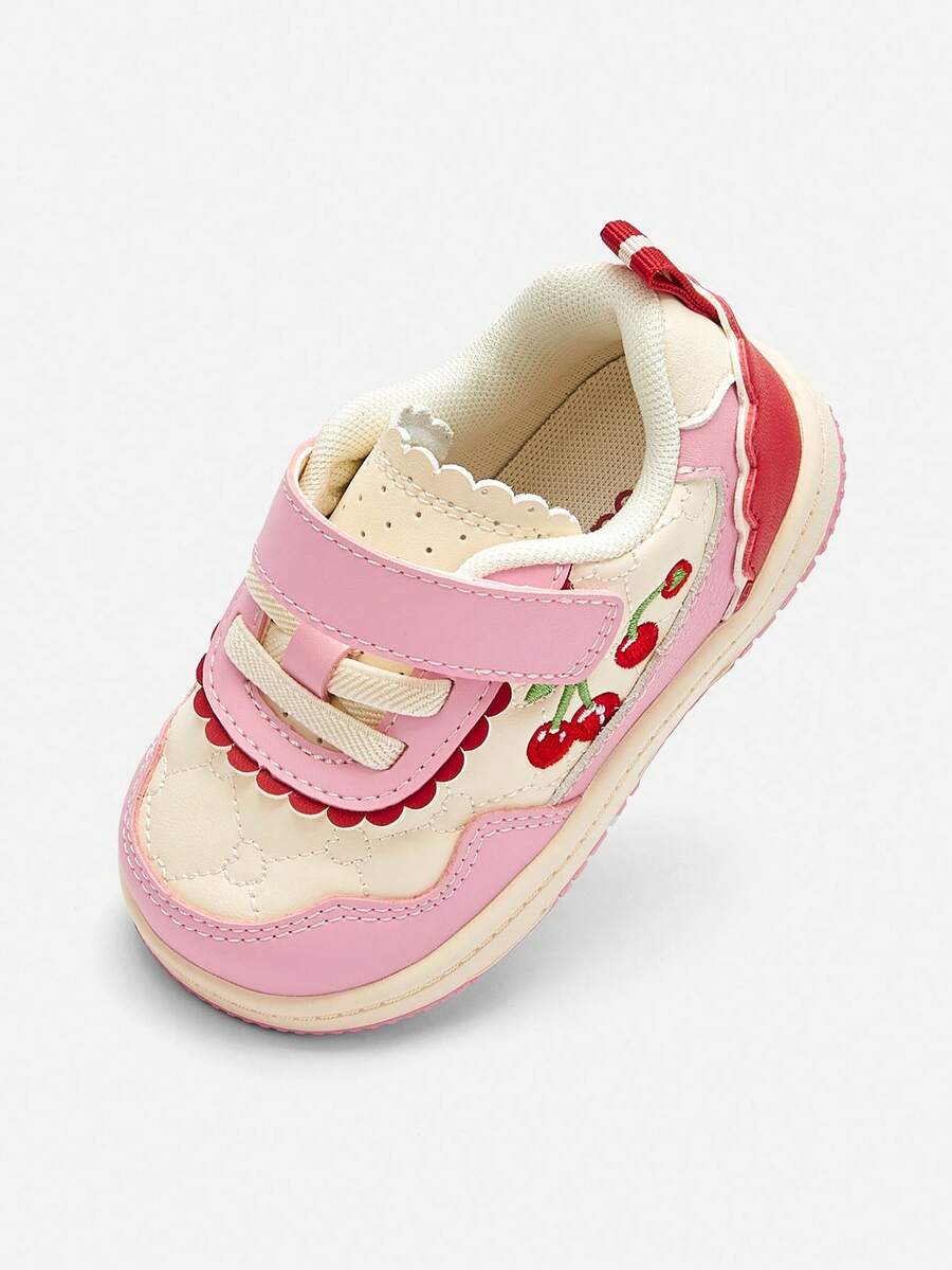 Kids Hook And Loop Casual Shoes Cute Pattern Low Top Sneakers With Textured Outsole - White Red - View 1