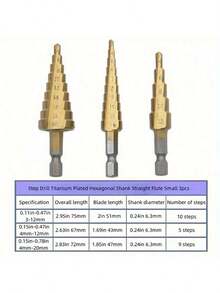6件套阶梯钻头组，钛铸铁钻头，4-20、4-12、3-12mm宝塔形阶梯钻头，3mm、6mm、8mm锯齿钻头，M3、M4、M5、M6、M8、M10钛合金钻头组合钻丝锥套装 - 公制螺纹丝锥和钻头，适用于木工和金属加工，可用于钻孔，钛合金组合钻丝锥套装，公制螺纹M10丝锥，14.34六角柄手动维修工具，适用于手工、工厂、车间 - 6件套裝 - 查看 9