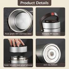 1500ml 304 Stainless Steel Insulated Lunch Box, Portable 3‑Layer Vacuum Insulation Container For Hot Food, Soup & Meals At Work, Office, Outdoor & Travel - 銀色 - 查看 9